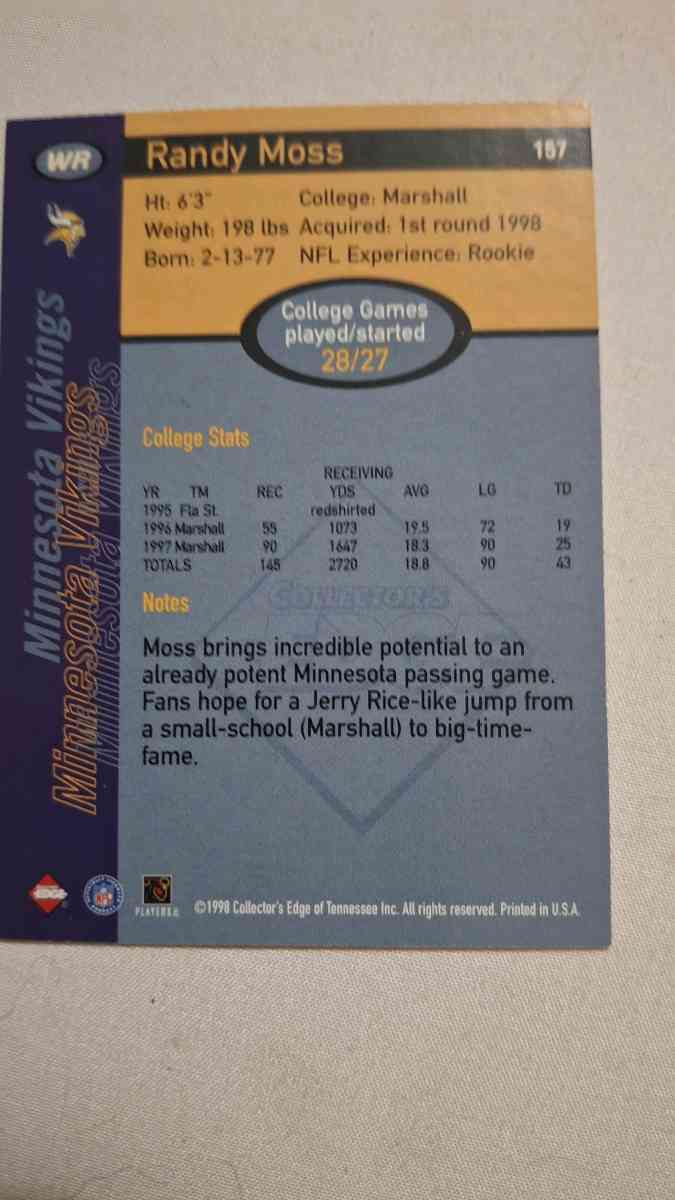 randy moss rookie card - Watertown, South Dakota - FleaMarketBay