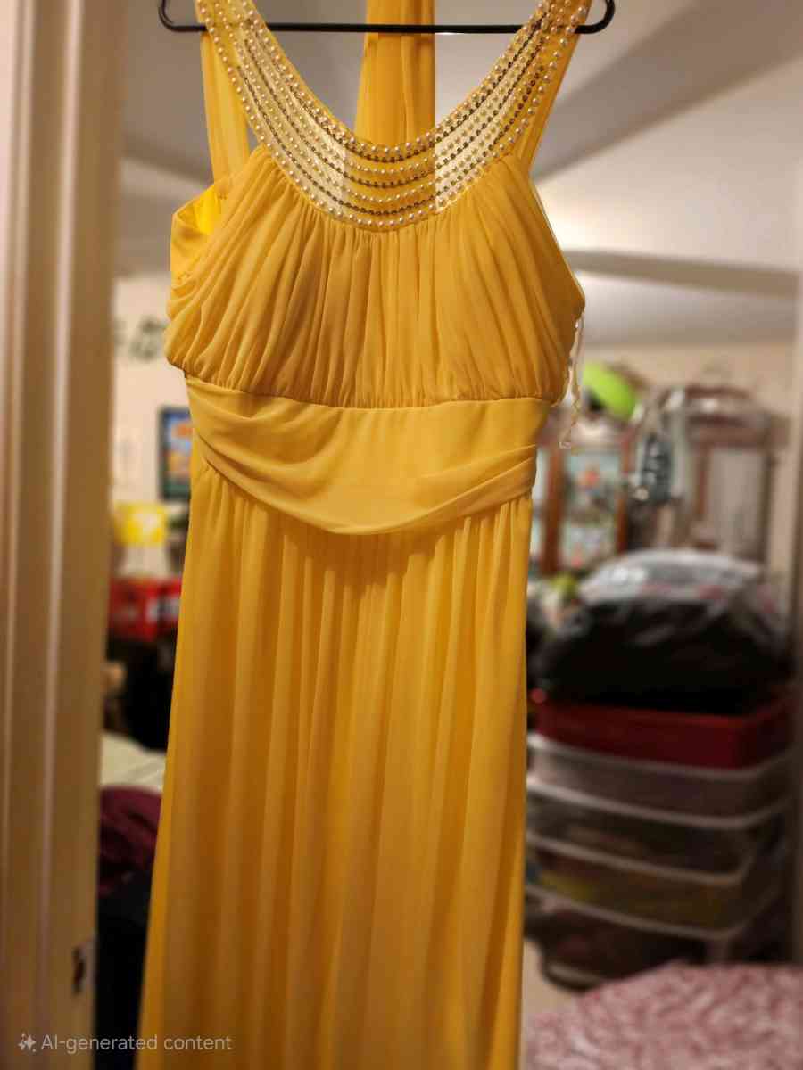 Fiesta Yellow Maxi Dress with Beaded Neckline - Olive Branch, Mississippi - FleaMarketBay
