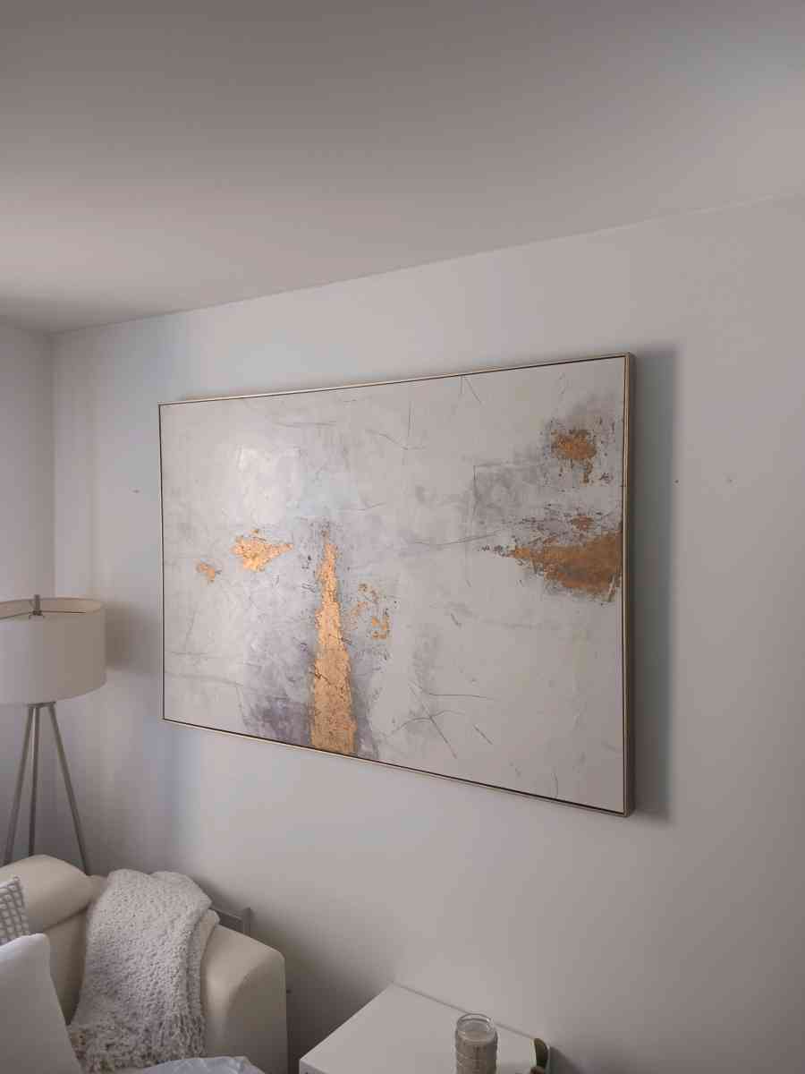 Modern Abstract Canvas Wall Art  Gold  Neutral Tones - Bronx, New York - FleaMarketBay