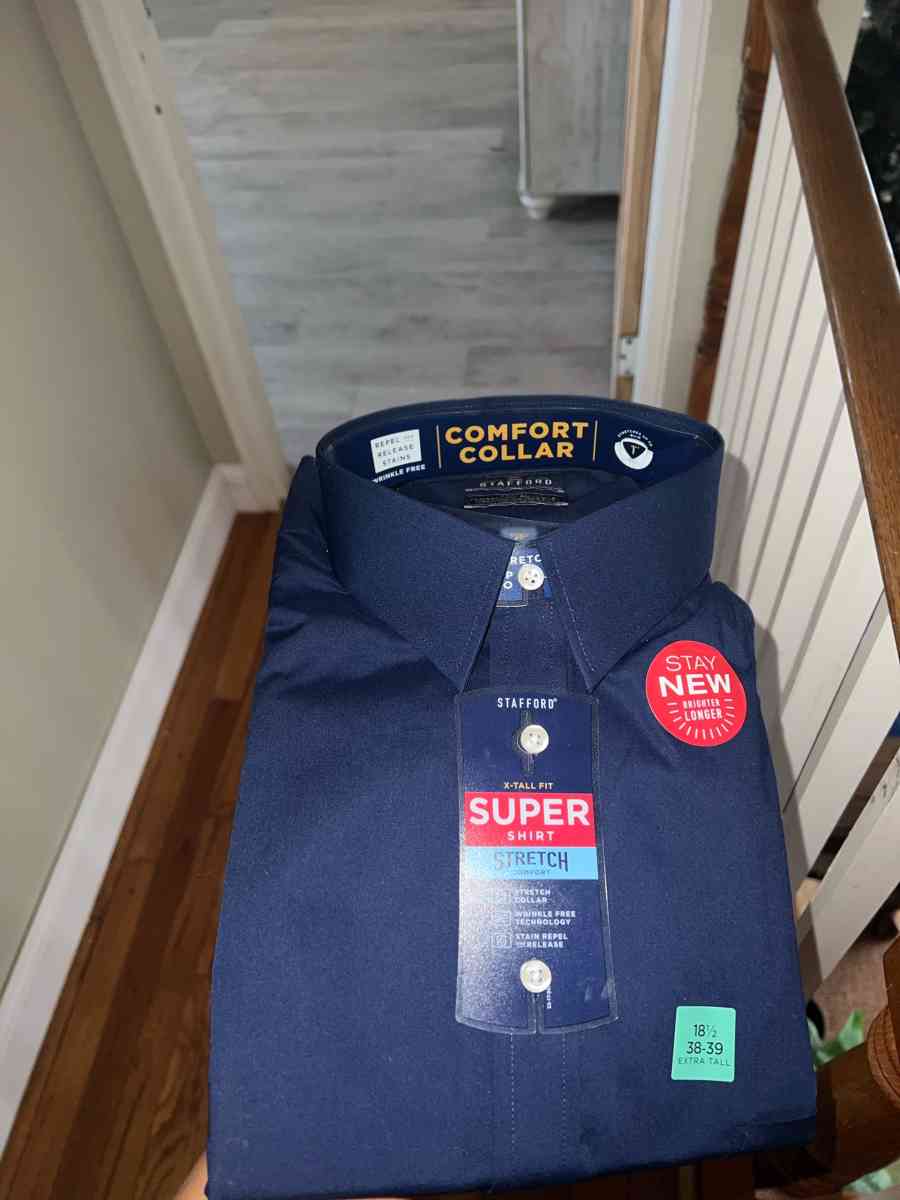 Stafford Mens Super Shirt  Navy Blue Stretch Dress Shirt 18 - Bellmore, New York - FleaMarketBay