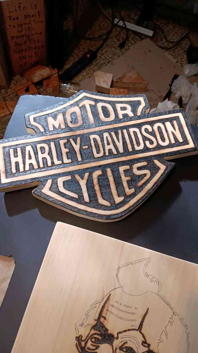 Harley Davidson pyrography - Bucksport, Maine - FleaMarketBay