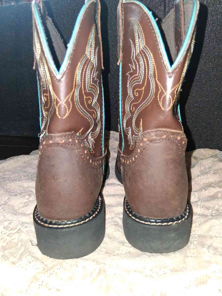 Womens Justin Gypsy Brown Leather Teal Boots s 9B - Commerce, Georgia - FleaMarketBay