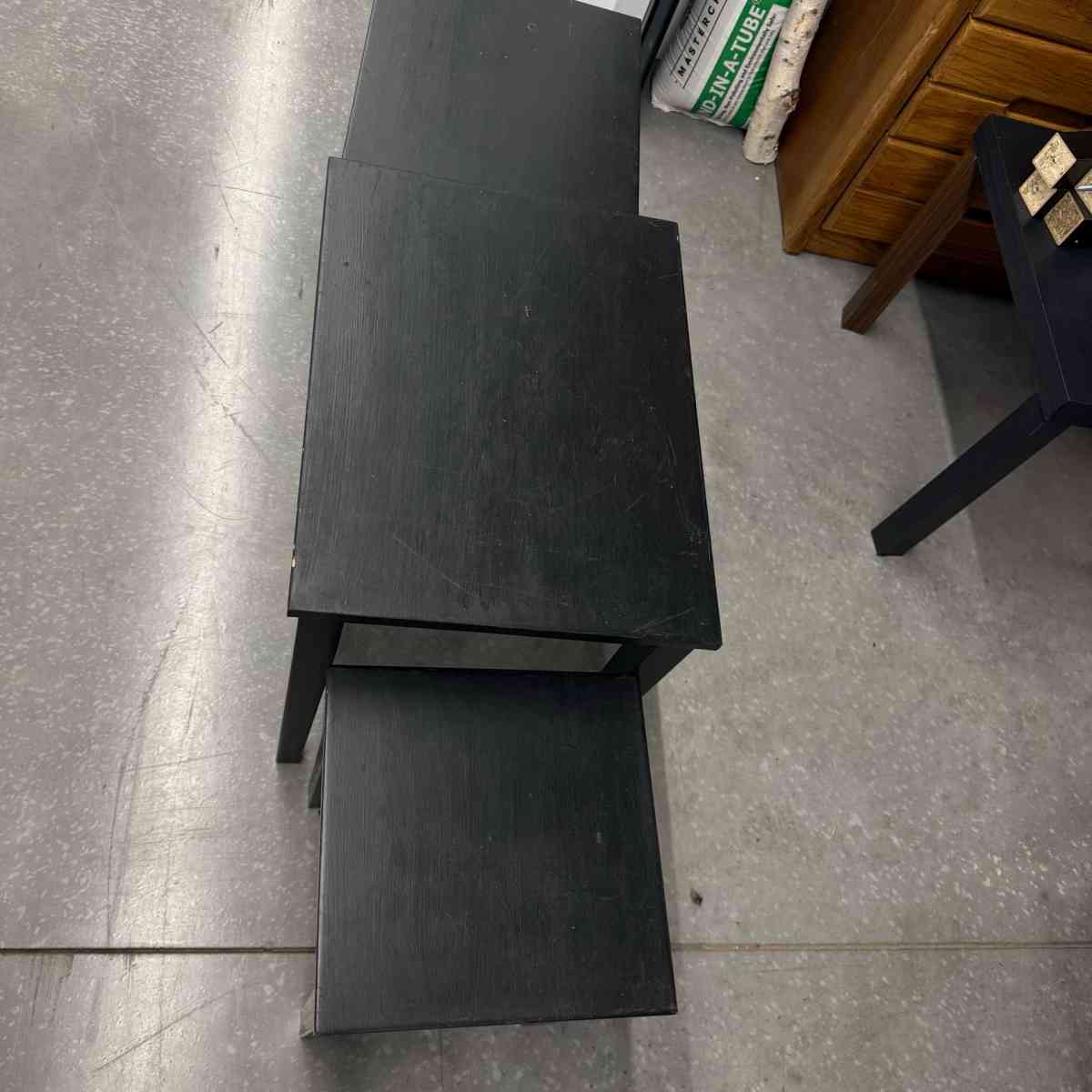 3 black tables slide under the other for easy storing used - Anoka, Minnesota - FleaMarketBay