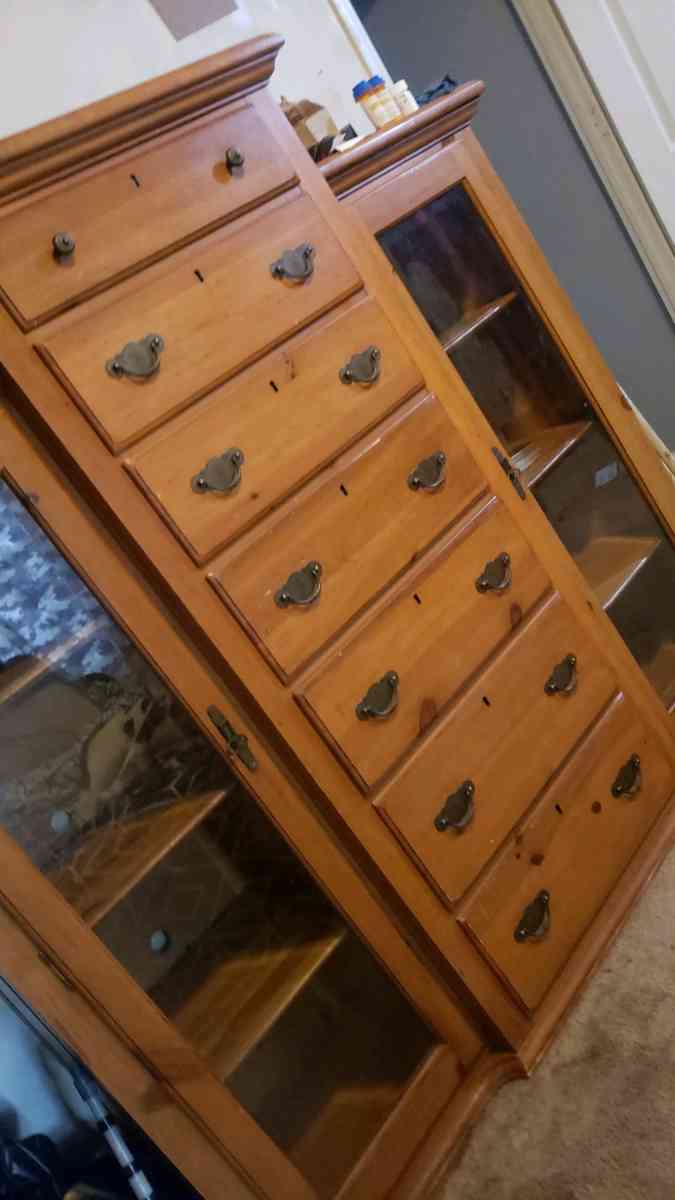 Ducks Unlimited Tall Dresser with glass shelves on each side - Laurens, South Carolina - FleaMarketBay