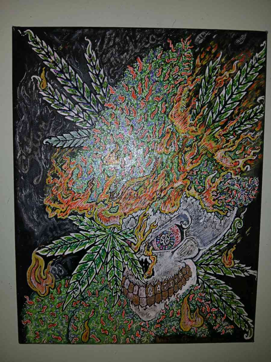 acrylic hand painted cannabis painting - Olathe, Kansas - FleaMarketBay