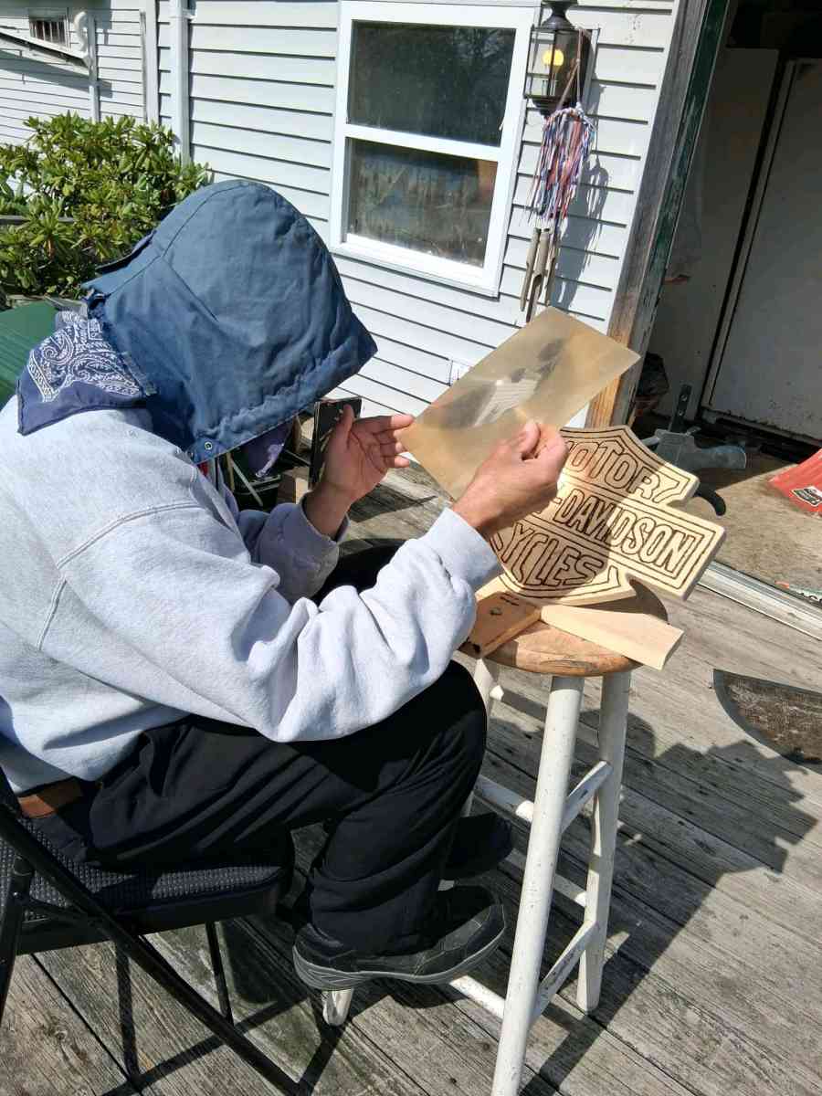 Harley Davidson pyrography - Bucksport, Maine - FleaMarketBay