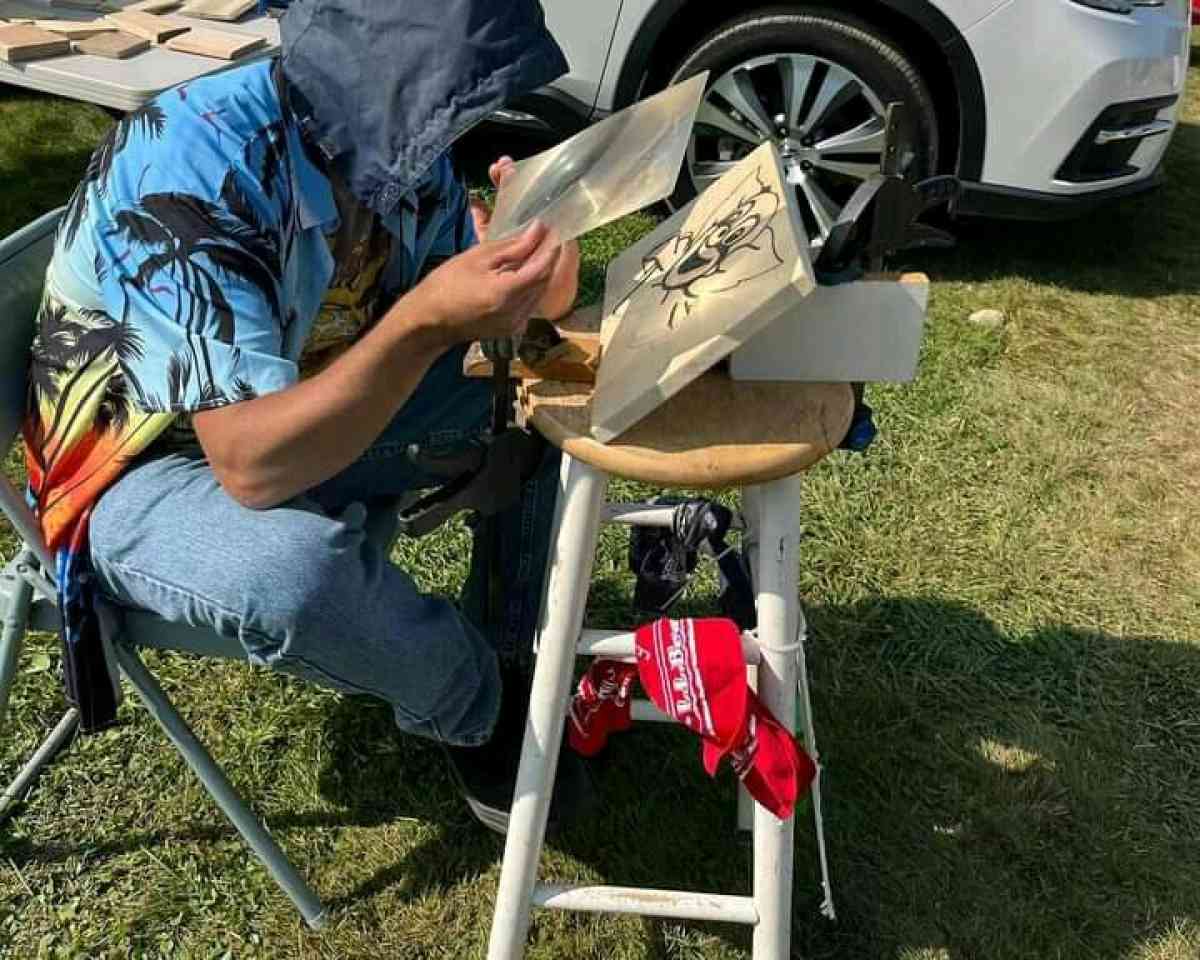 Happy Clown pyrography - Bucksport, Maine - FleaMarketBay
