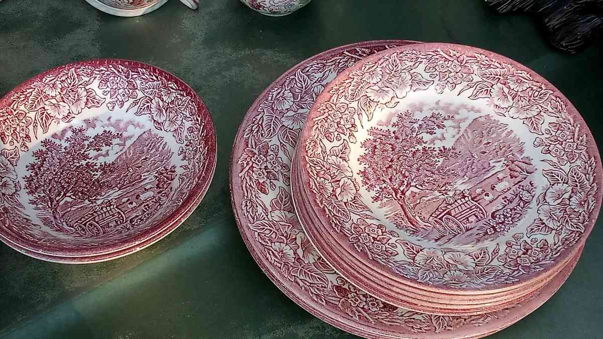 Haddon Hall Derbyshire Red plates and tea cups - Antioch, California