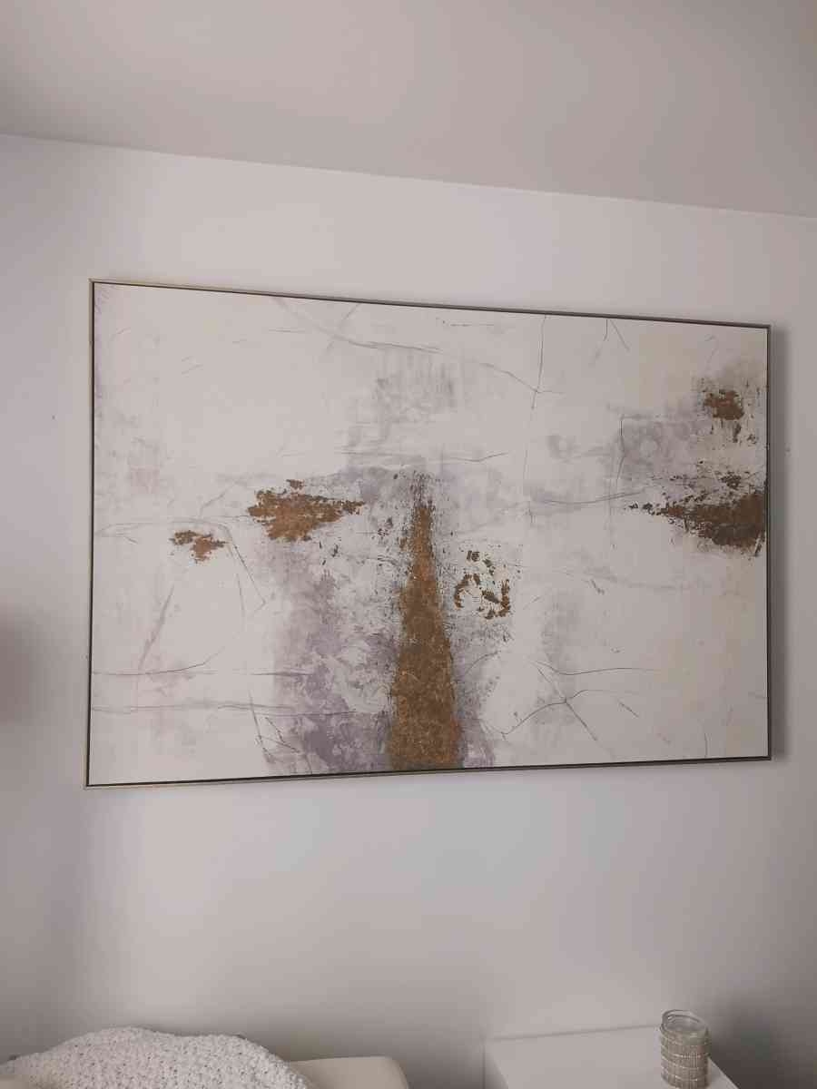 Modern Abstract Canvas Wall Art  Gold  Neutral Tones - Bronx, New York - FleaMarketBay