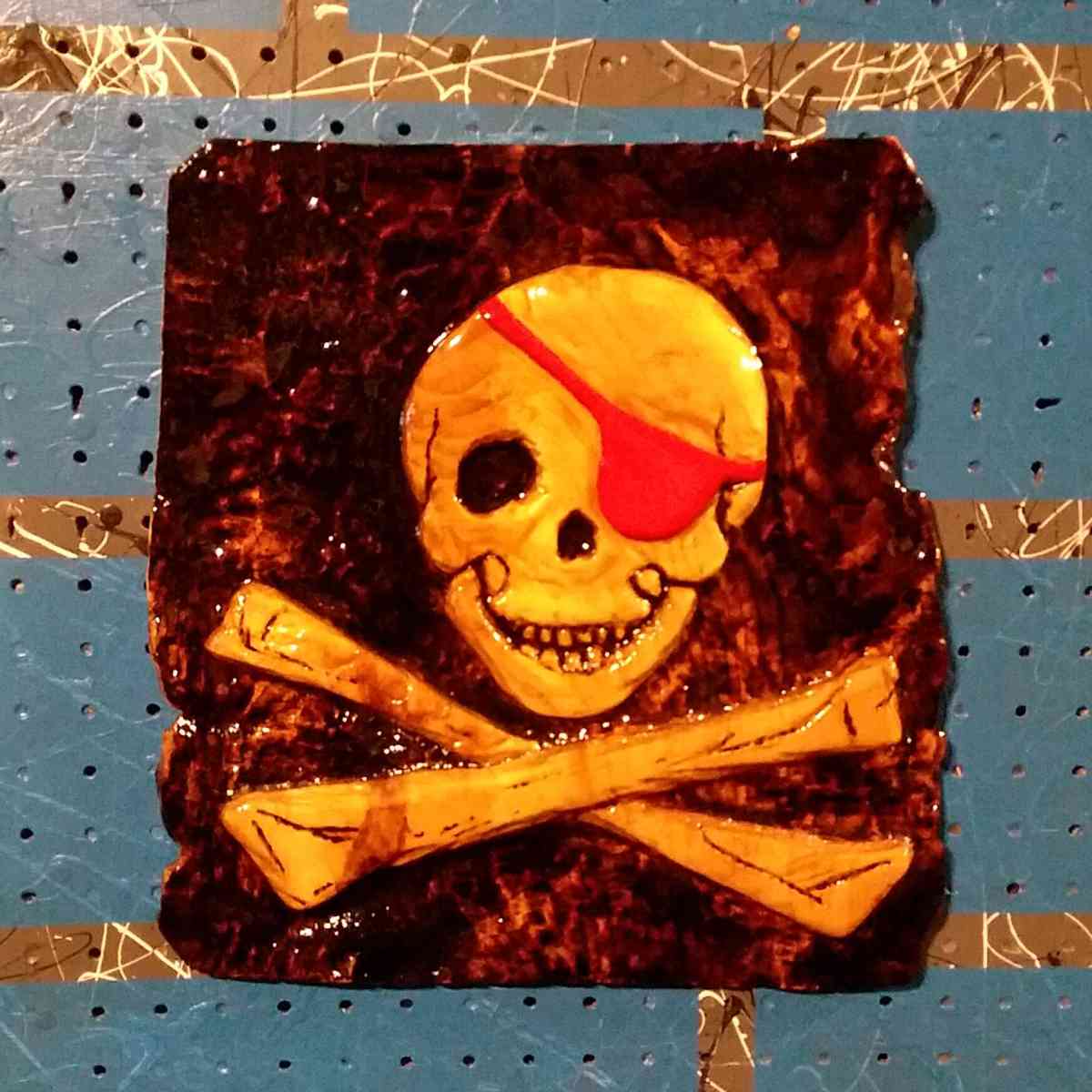 Pirate Skull relief carving - Bucksport, Maine