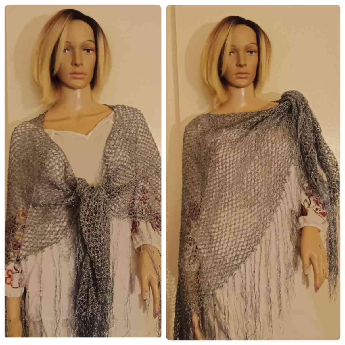 Handmade Crochet Silver Shawl - Philadelphia, Pennsylvania