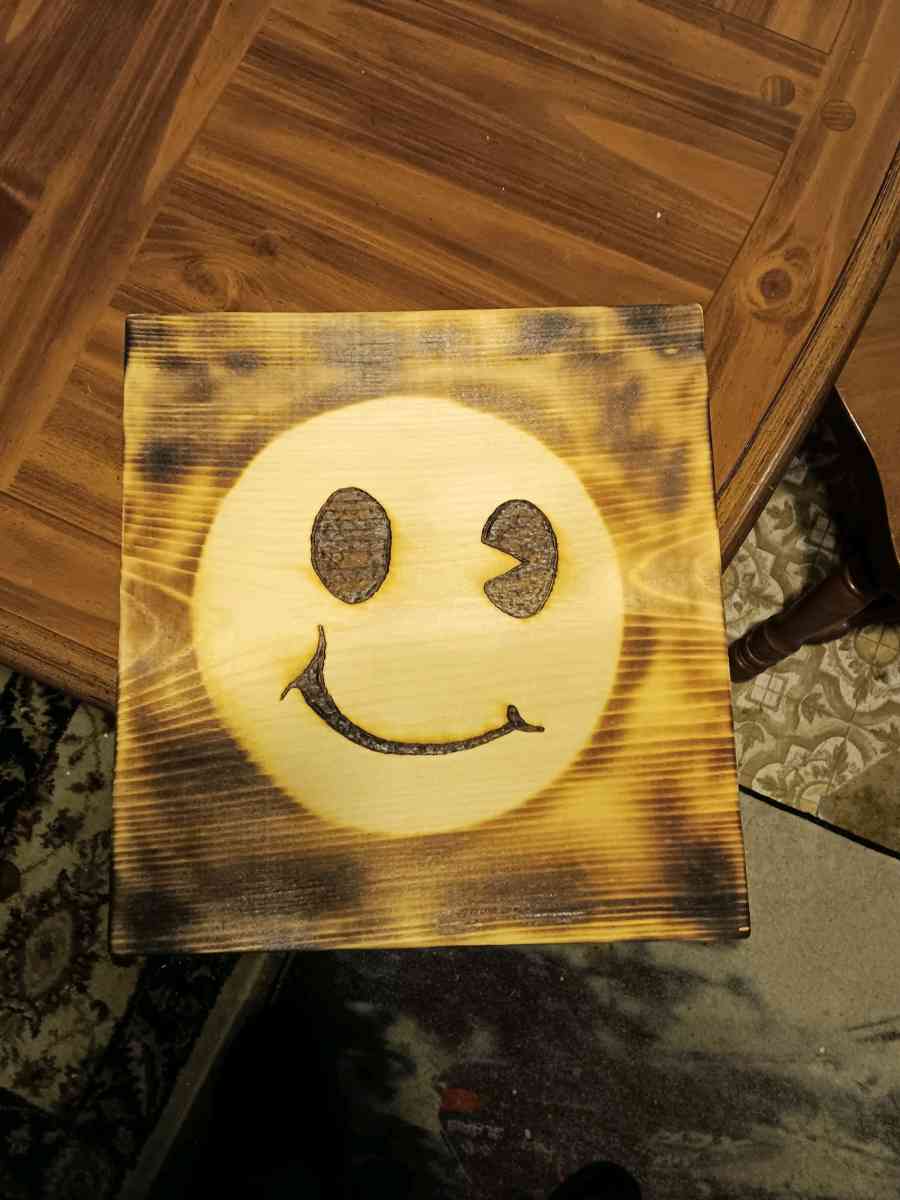 Smiley face Pyrography - Bucksport, Maine - FleaMarketBay