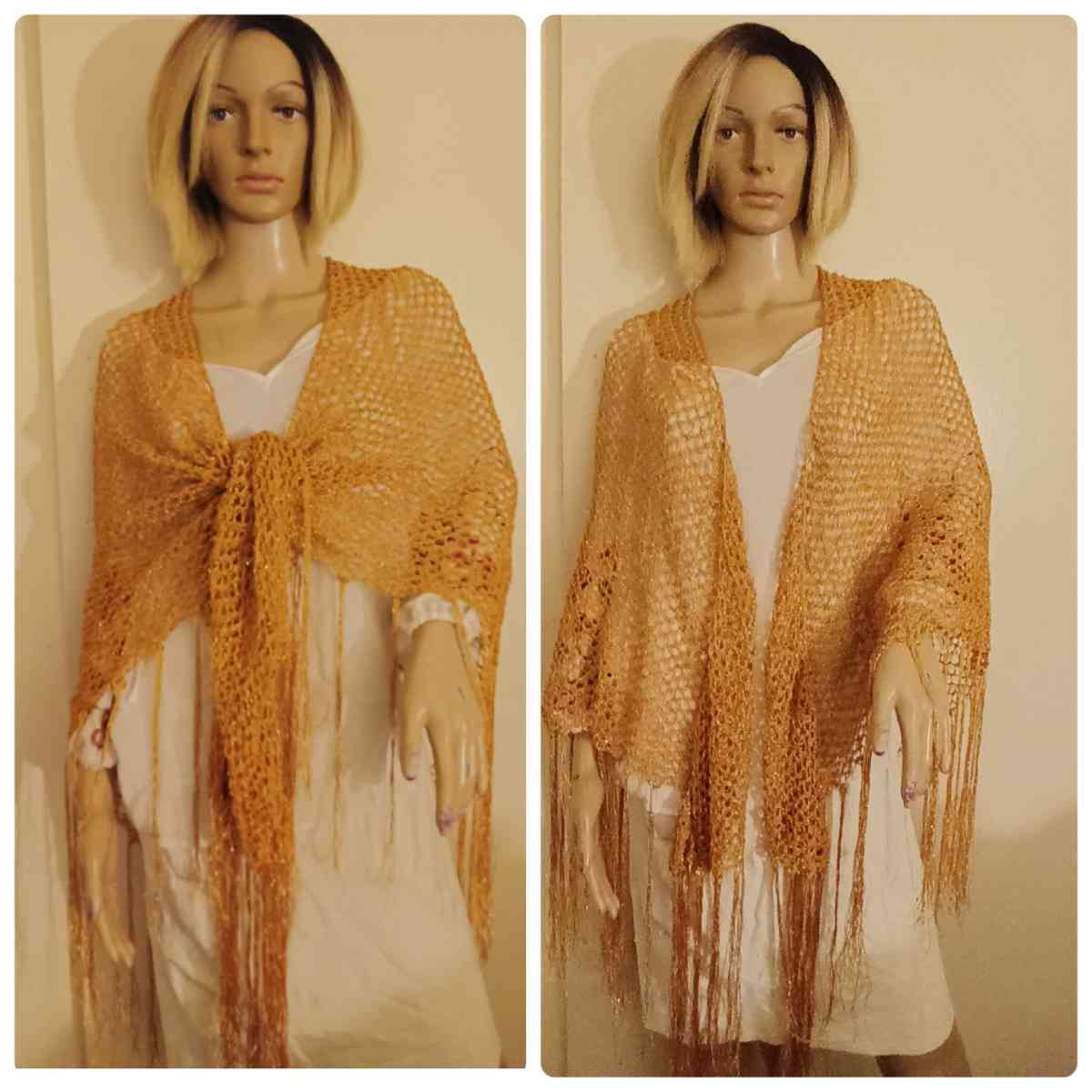 handmade crochet gold summer thin yarn shawl - Philadelphia, Pennsylvania