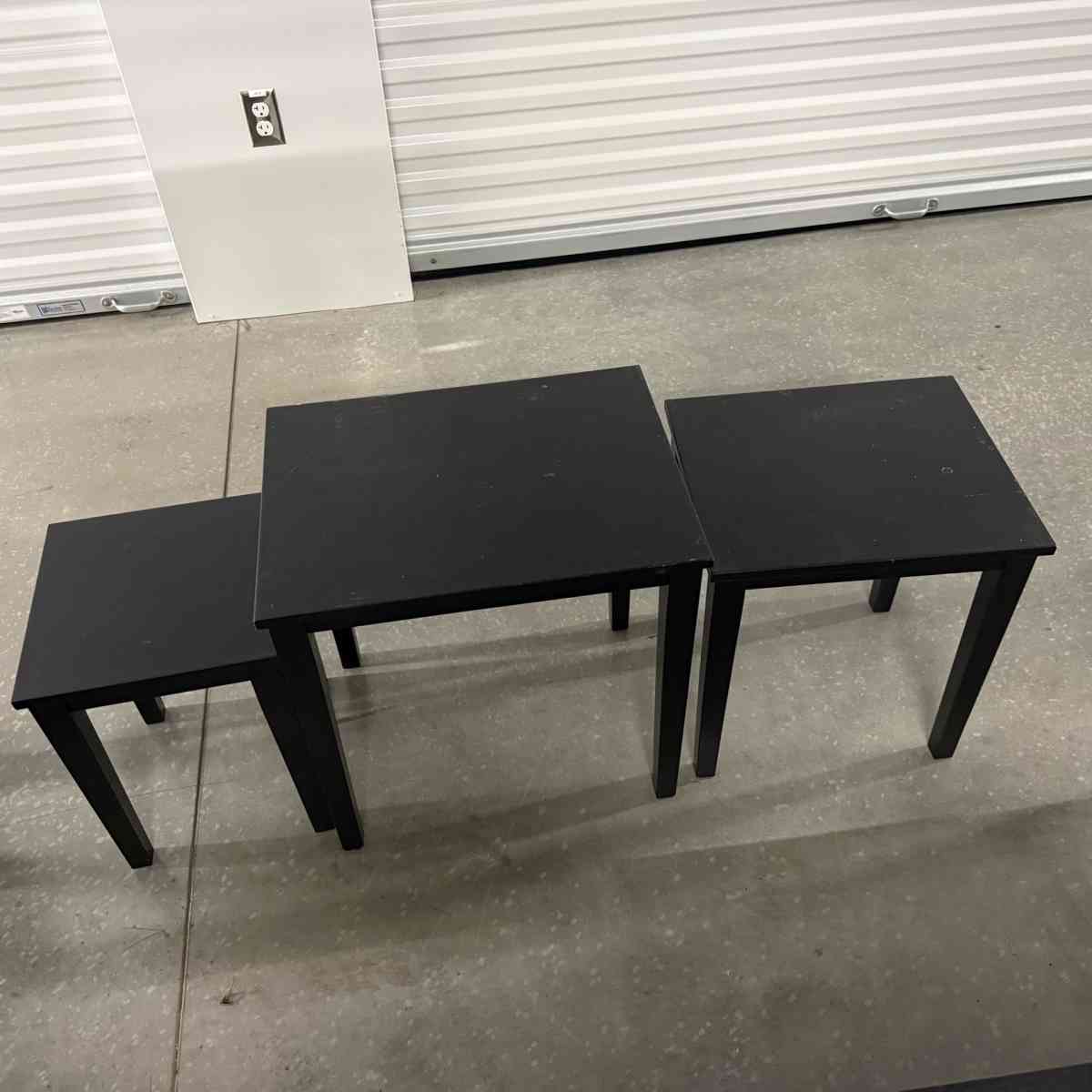 3 black tables slide under the other for easy storing used - Anoka, Minnesota - FleaMarketBay
