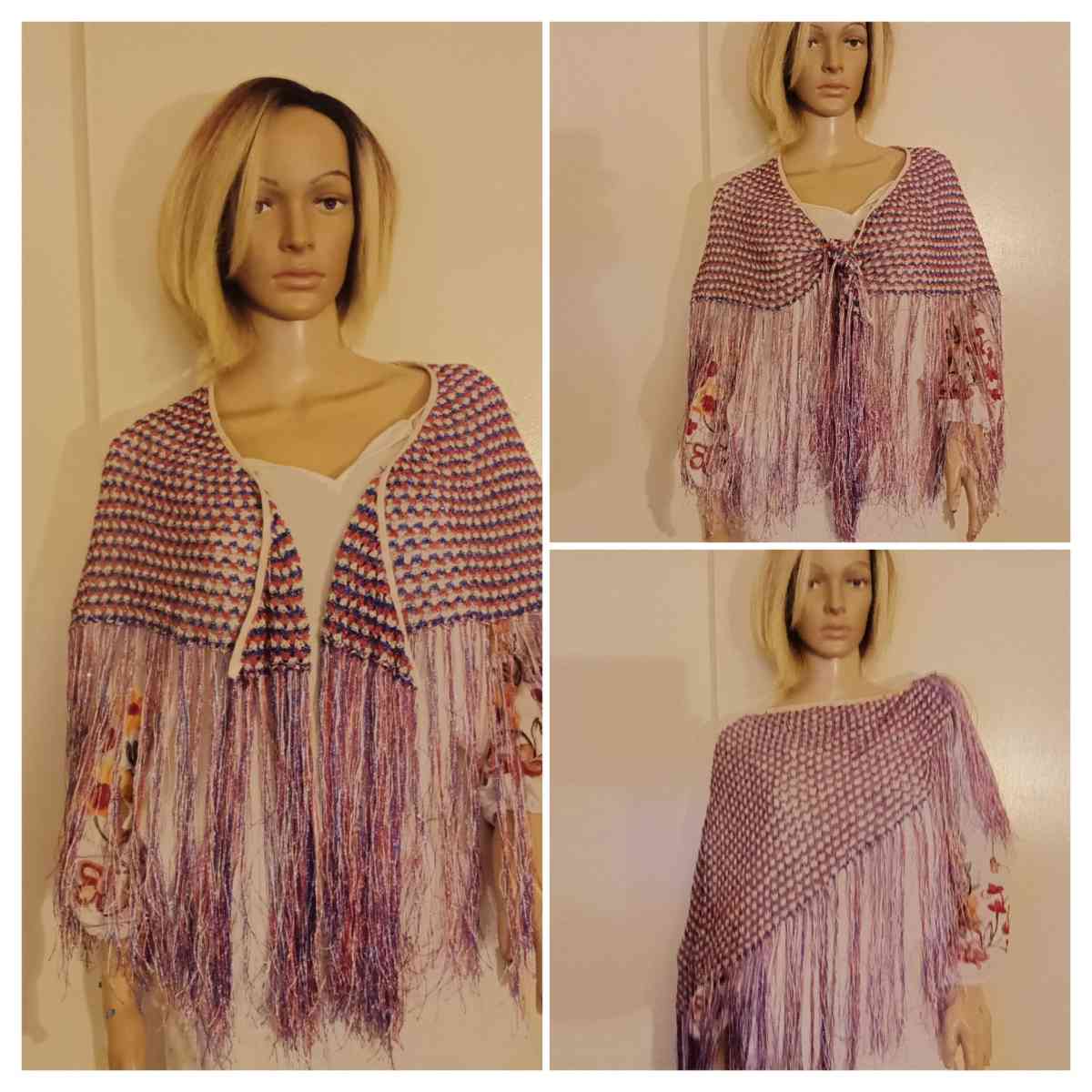 Handmade Crochet Red White and Blue shawl with tassels - Philadelphia, Pennsylvania