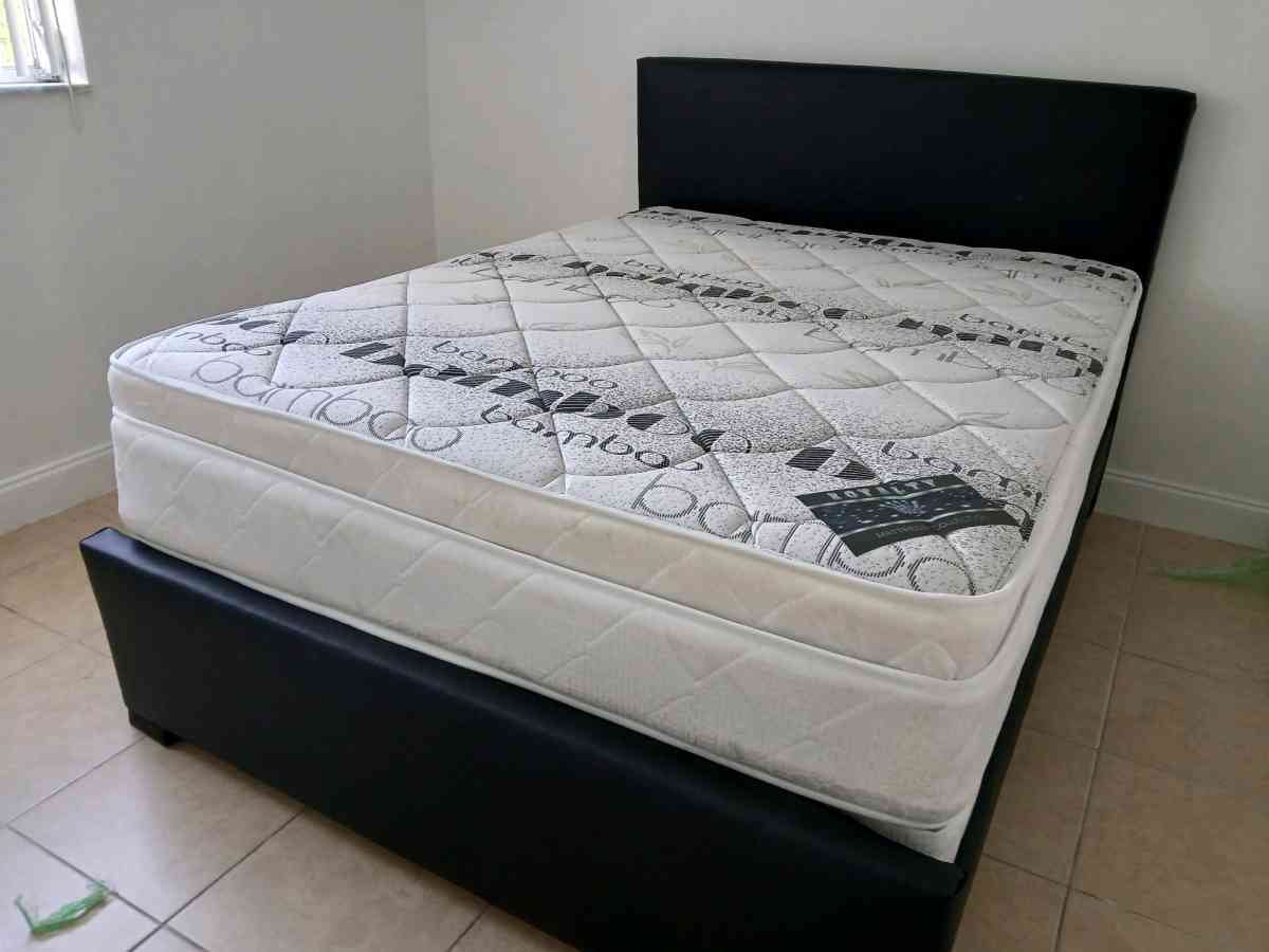 Queen bed frame with Mattress and boxspring brand new - Dania, Florida - FleaMarketBay