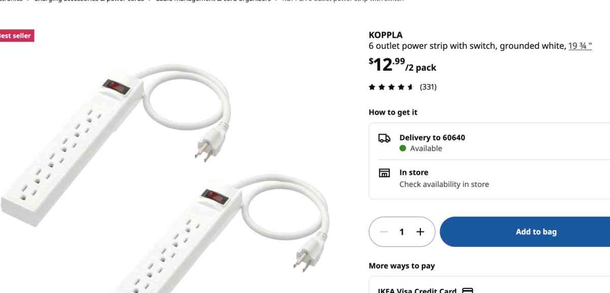 NEW UNUSED IKEA Koppla 6 Outlet Power Strip - Chicago, Illinois - FleaMarketBay