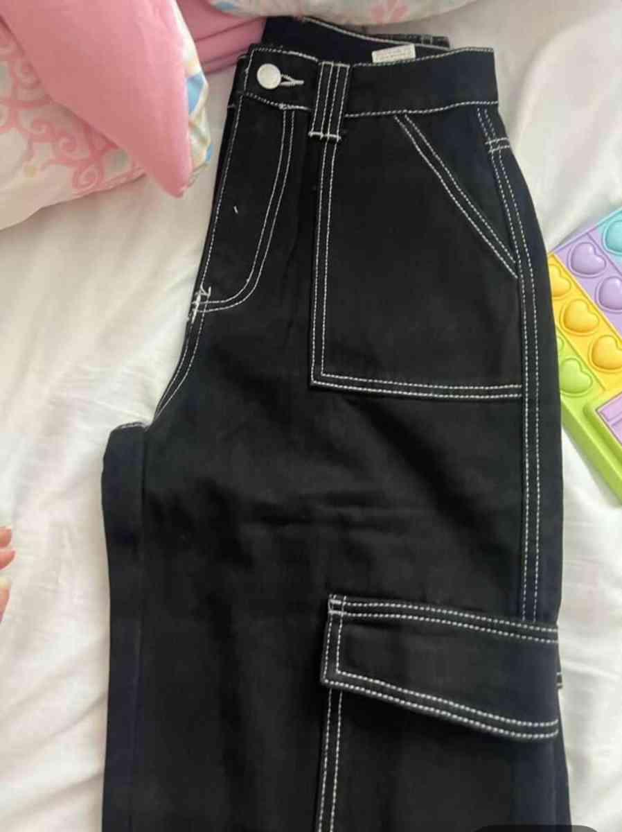 Black Cargo Pants with White Stitching - Trenton, New Jersey - FleaMarketBay