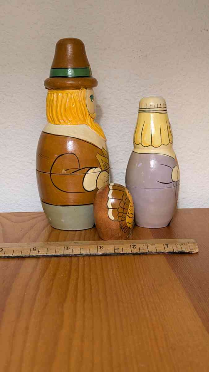 Thanksgiving Pilgrim Wooden Nesting Doll set 3 hand painted - Phoenix, Arizona - FleaMarketBay