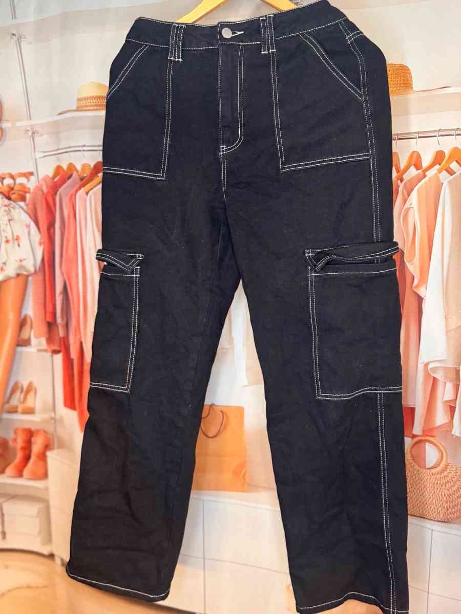 Black Cargo Pants with White Stitching - Trenton, New Jersey - FleaMarketBay