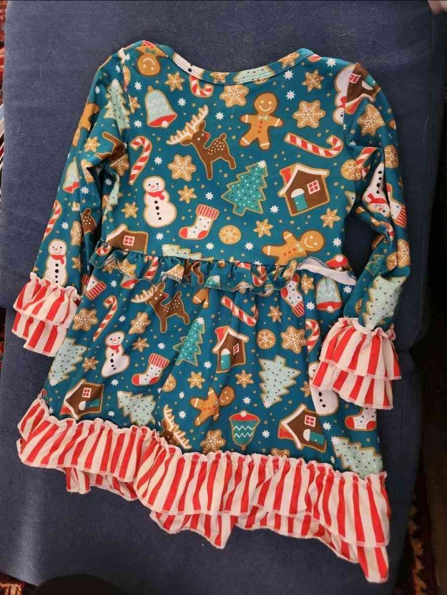 Girl Christmas dress with red and white stripe trim - Savannah, Georgia - FleaMarketBay