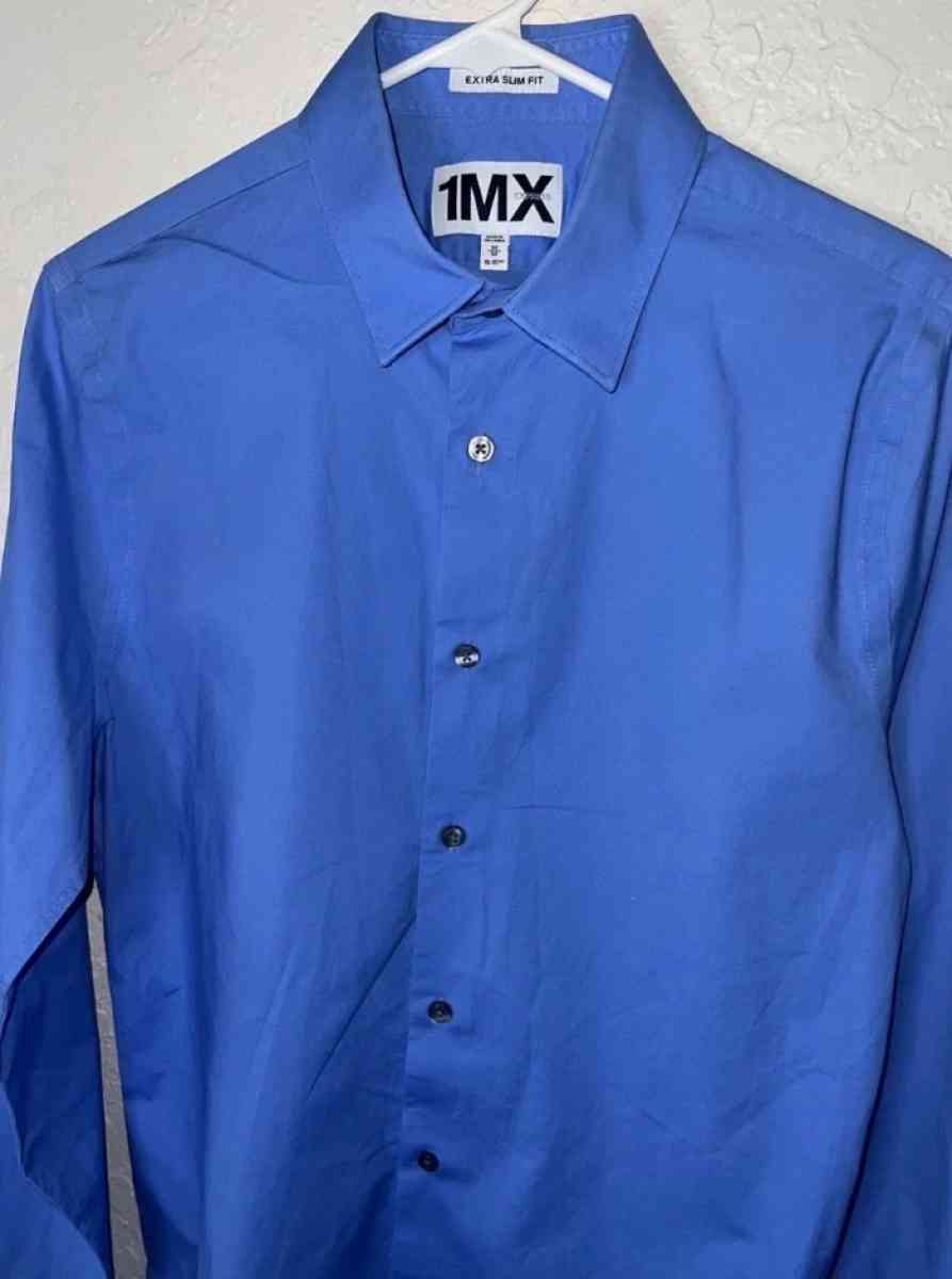 Express 1 MX  Mens Blue Long Sleeve Button Up Extra Slim Fit - Garden Grove, California - FleaMarketBay