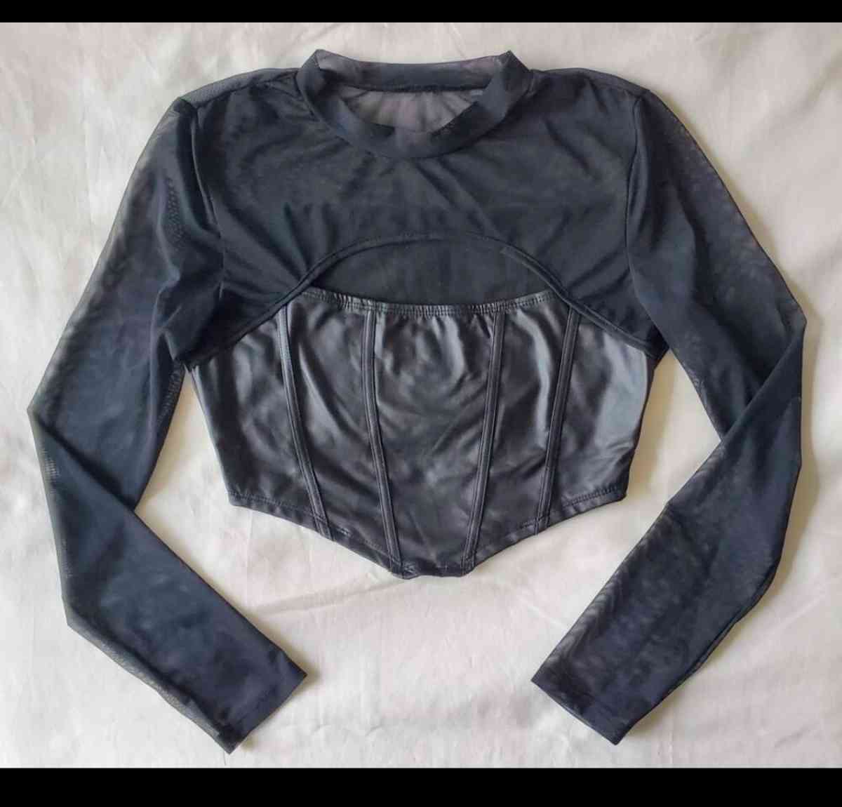 Black Sheer Long Sleeve Corset Top - Trenton, New Jersey - FleaMarketBay