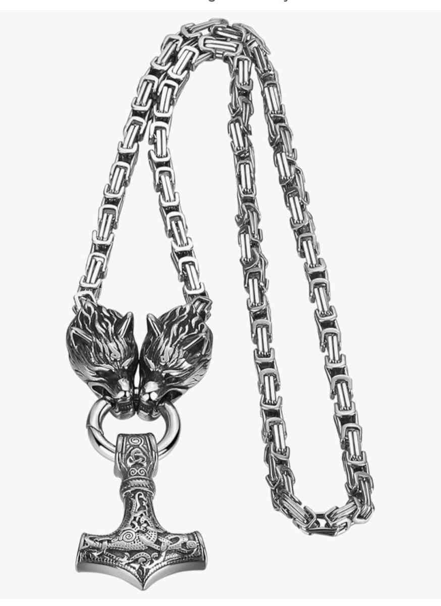 GuoShuang Wolf Head with Thor Mjolnir Pendant Necklace Stain - Fredericksburg, Virginia - FleaMarketBay