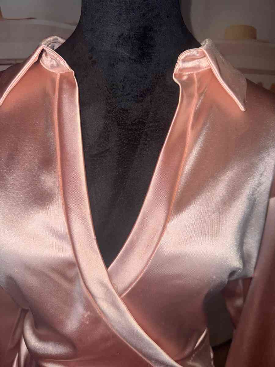 Fuzzy CuffRuched Wrap Hem Satin BodyconDress - Trenton, New Jersey - FleaMarketBay