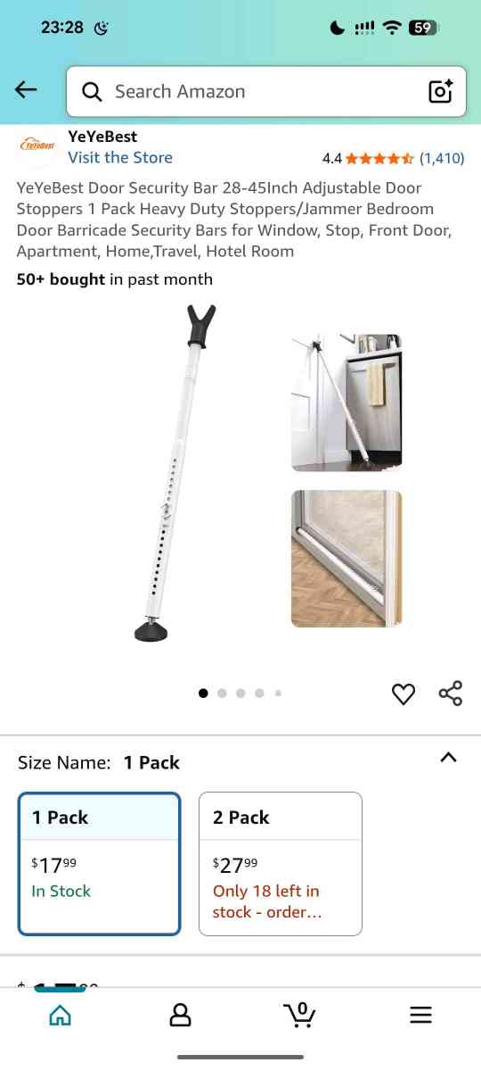 Door Security Bar Adjustable length 28 to 45 inches - Chicago, Illinois - FleaMarketBay