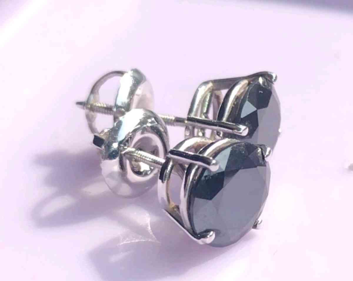 3carat Certified Natural Black Diamond Stud 14k White Gold - Macomb, Michigan - FleaMarketBay