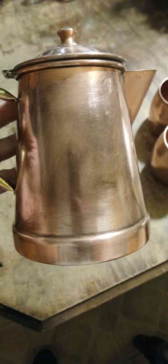 solid copper cups and a coffee pot - Jacksonville, Arkansas - FleaMarketBay