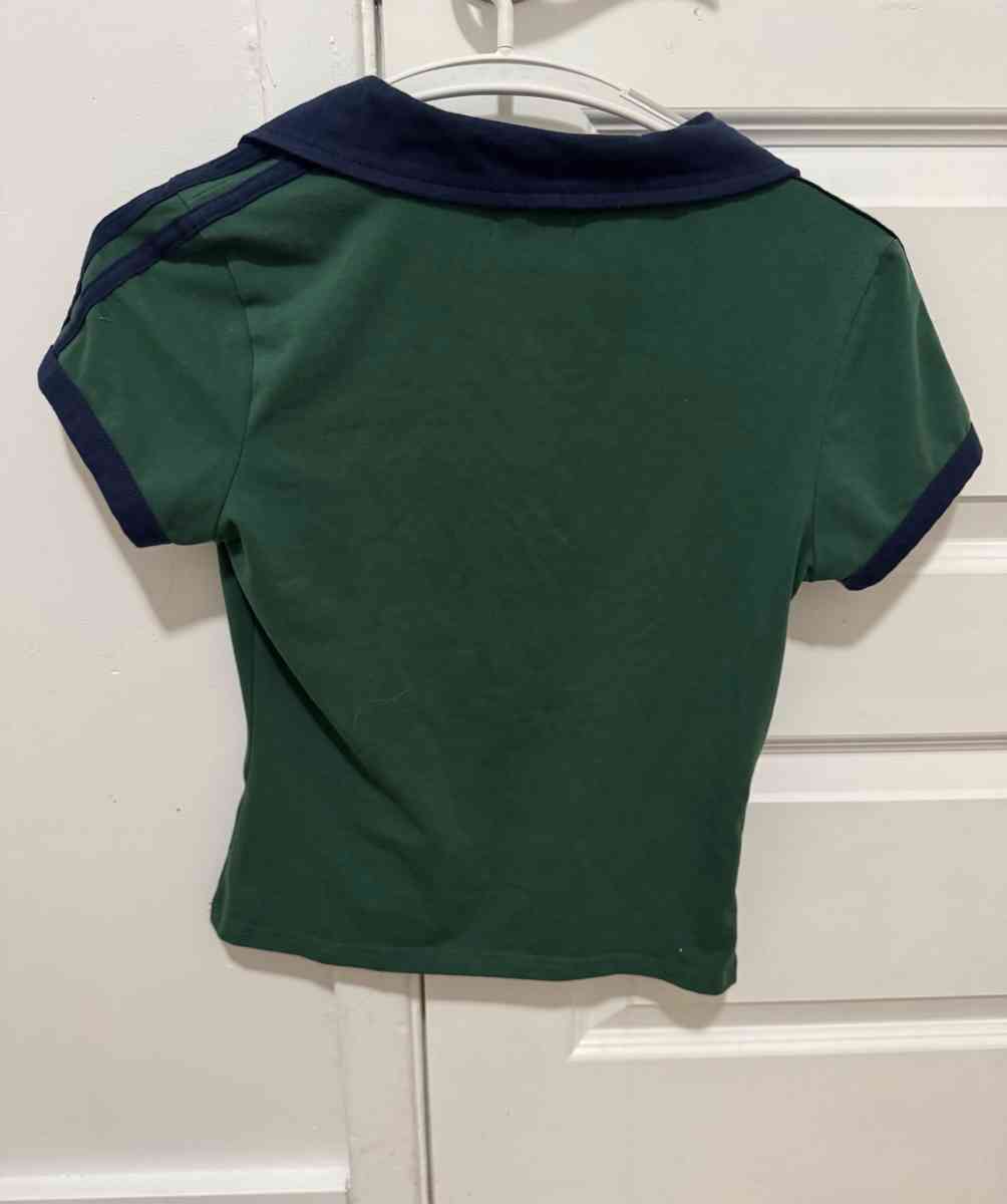 Dark Green Short Sleeve Polo Shirt with Navy Blue Collar - Mesa, Arizona - FleaMarketBay