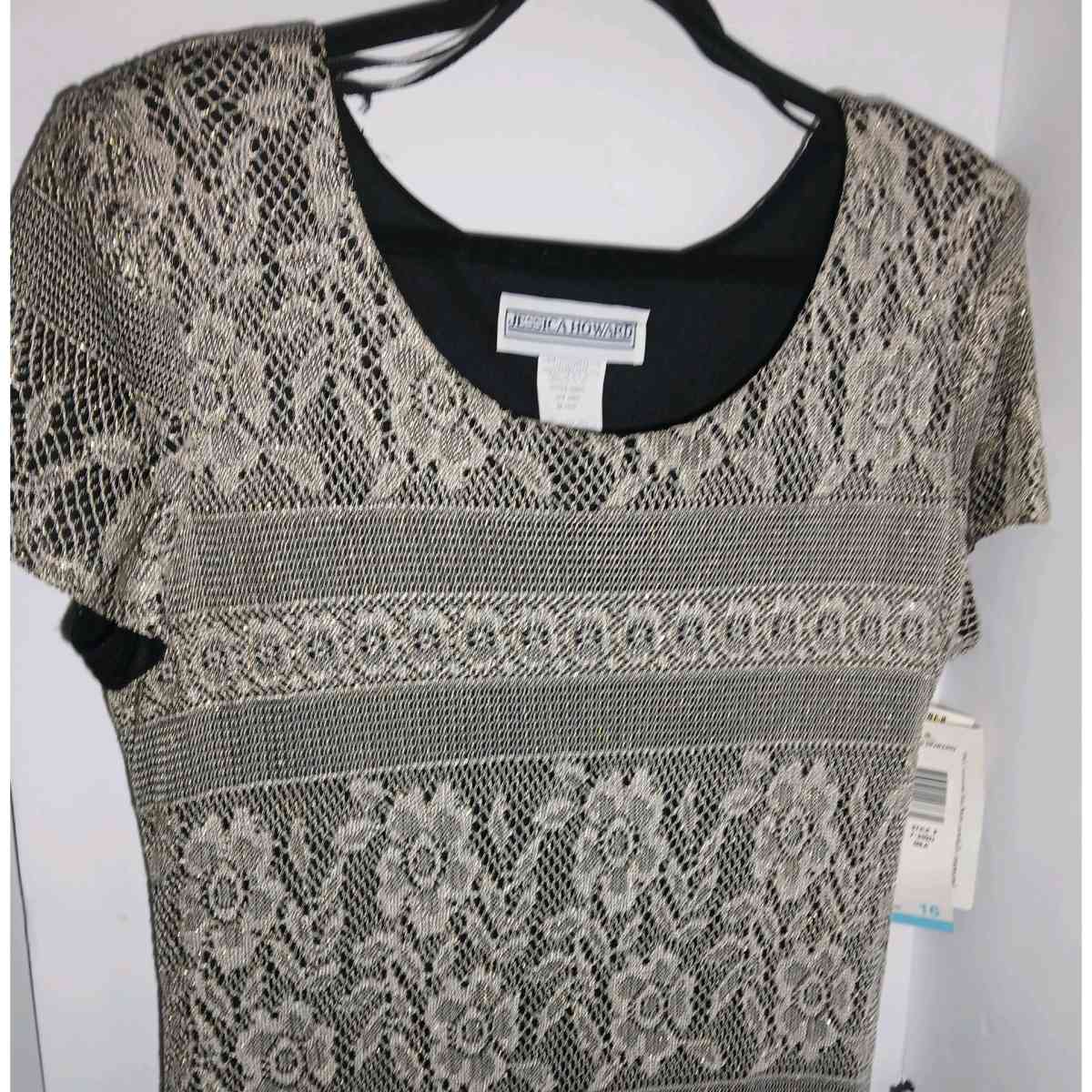 Jessica Howard metallic gold  lace overlay black  mid si - Lancaster, Ohio - FleaMarketBay