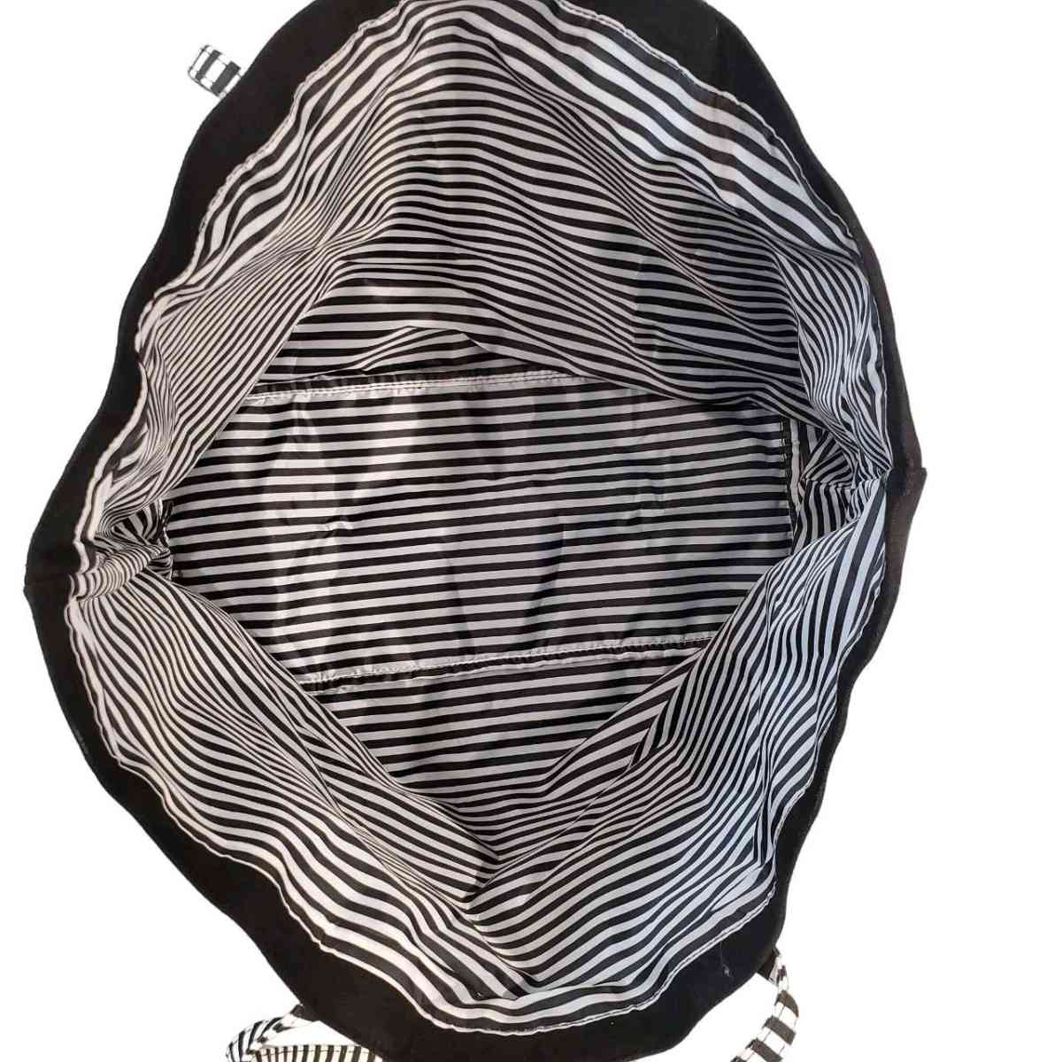 Victorias Secret Black Canvas Tote Bag With Striped Handles - Columbus, Ohio - FleaMarketBay