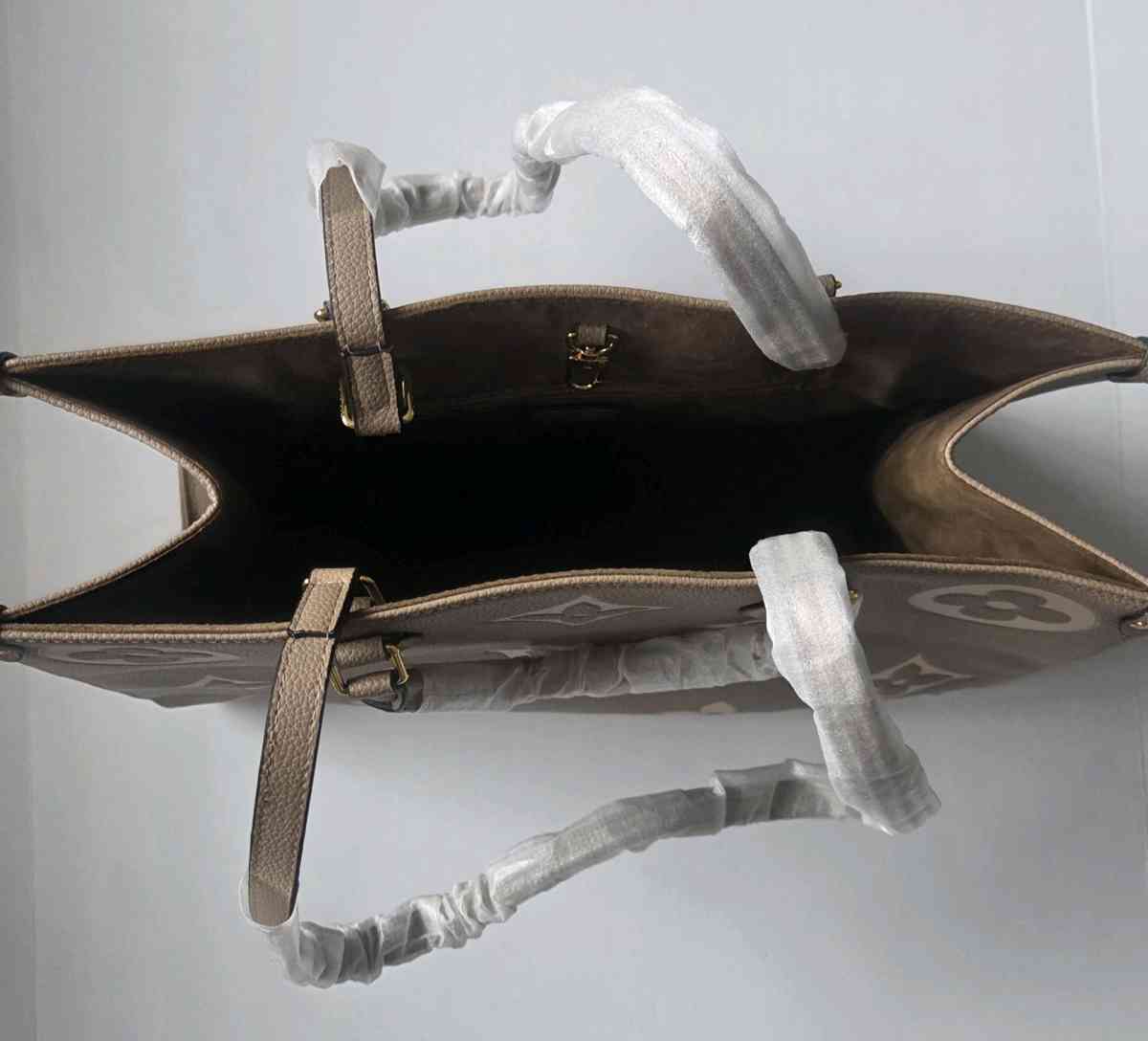 Taupe Monogram Tote Bag  Large Capacity DesignerInspired Han - Beverly Hills, California - FleaMarketBay