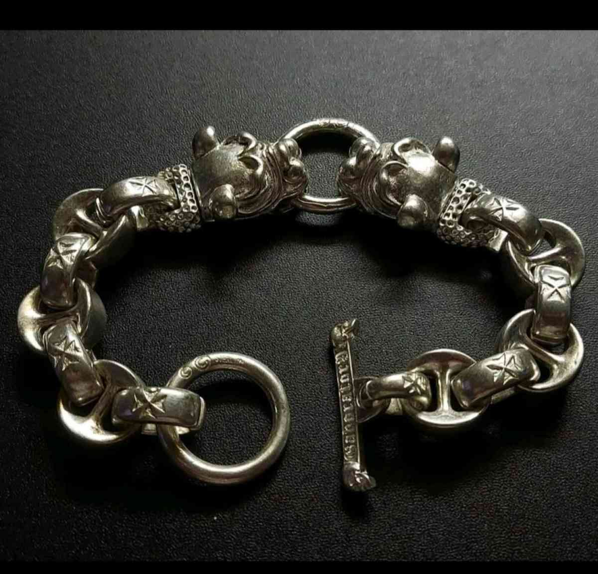OLD HANDMADE MIAO TIBETAN TWO HEAD DOG BRACELET STAMPS S925 - Brooklyn, New York - FleaMarketBay