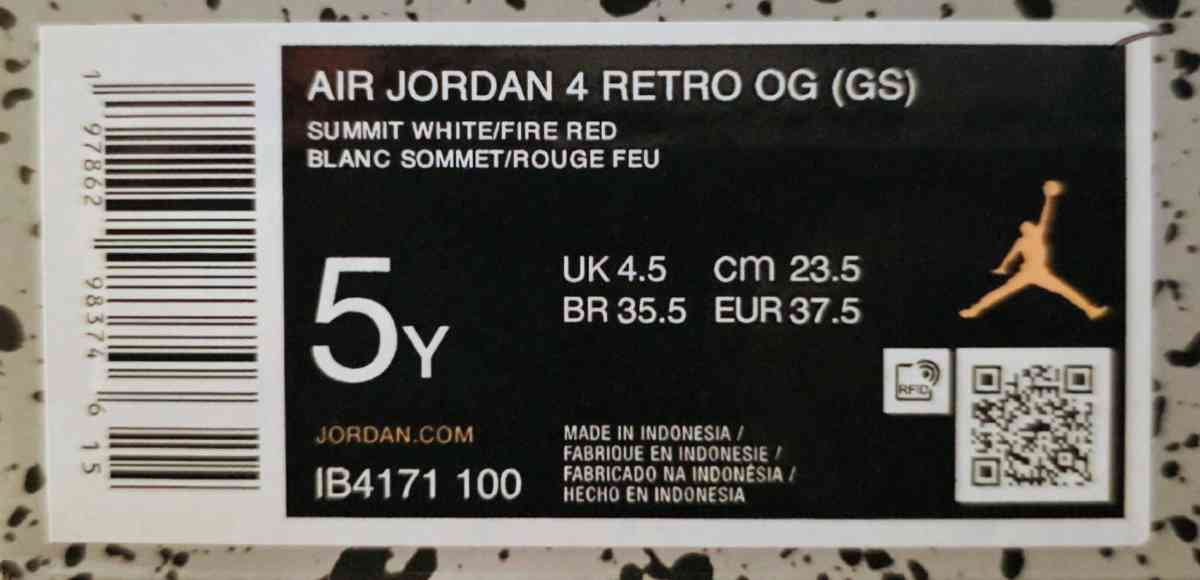 Air Jordan 4 Retro OG White Cement Youth Size 5