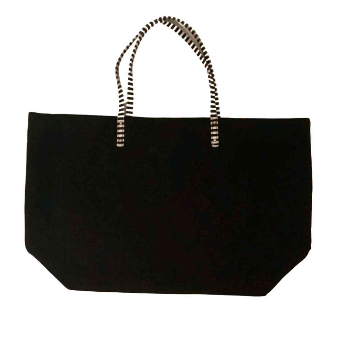 Victorias Secret Black Canvas Tote Bag With Striped Handles - Columbus, Ohio - FleaMarketBay