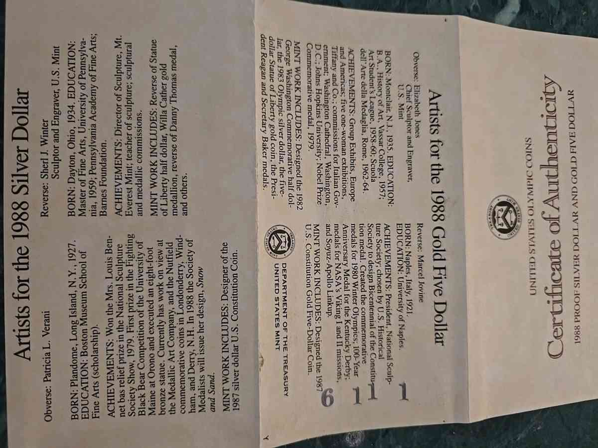 1988 Olympic Coin Set Silver and Gold Mint COA Included - South Weymouth, Massachusetts - FleaMarketBay