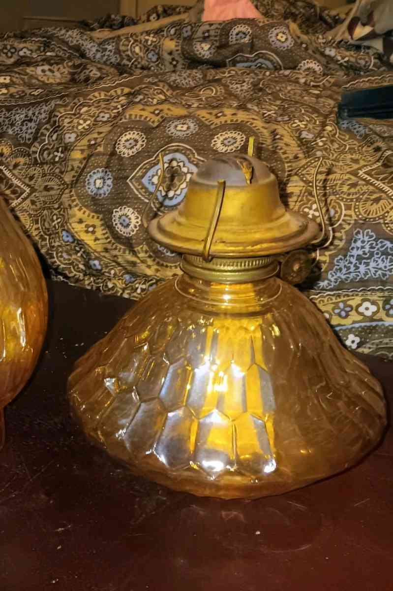 Jeanette Co Carnival Glass Hex Optic Depression Oil Lamp - Graniteville, South Carolina - FleaMarketBay