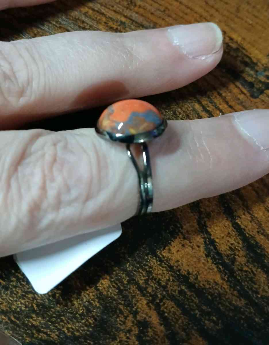 Iron Adjustable Ring with Painted Synthesized Turquoise 12mm - Newport News, Virginia - FleaMarketBay