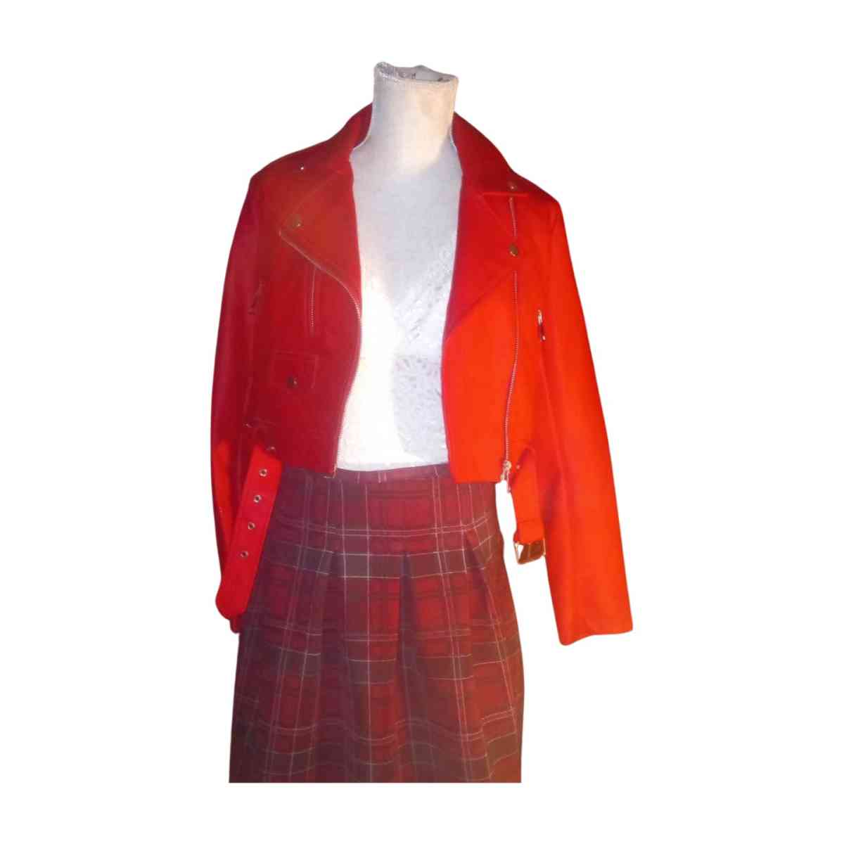 Rue 31 Womens Red Faux Leather Jacket with Zipoers Size LG - Columbus, Mississippi - FleaMarketBay