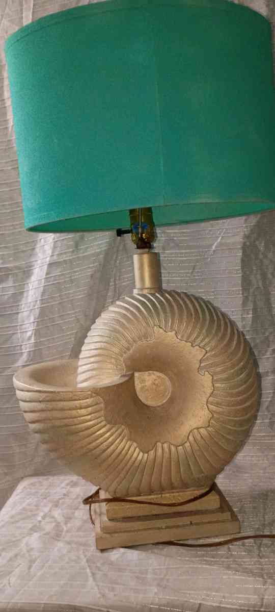 Vintage 1980s Pastel Iridescent Plaster Nautilus Table Lamp - Port Richey, Florida