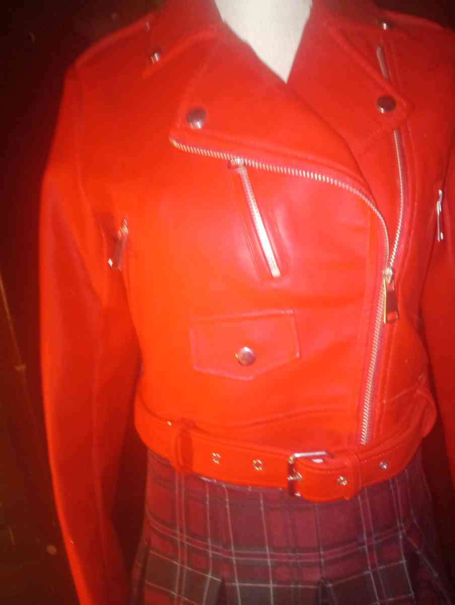 Rue 31 Womens Red Faux Leather Jacket with Zipoers Size LG - Columbus, Mississippi - FleaMarketBay