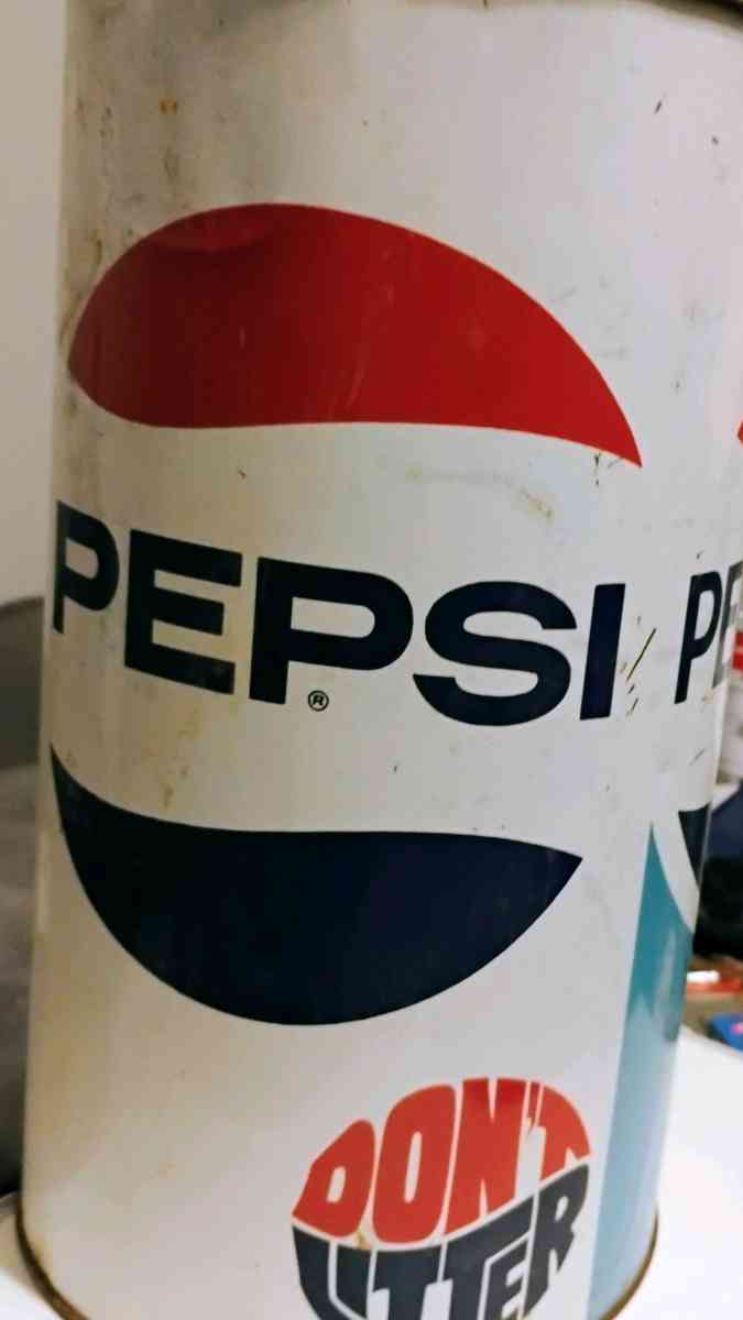vintage dont litter promo 1970s Pepsi cola metal trash can