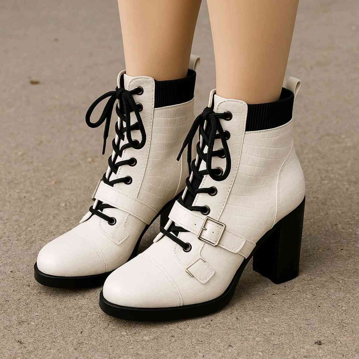 Fashion LaceUp Croc Boots  WhiteBlack Contrast - Coconut Creek, Florida
