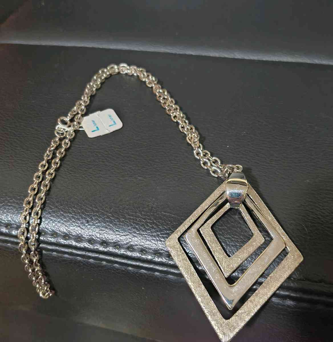 Vintage Lisner 1960s Modernist Silver Tone Abstract Diamond - Lowell, Massachusetts