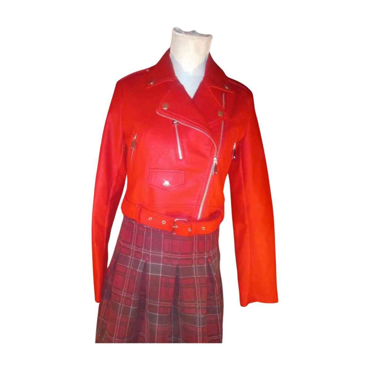 Rue 31 Womens Red Faux Leather Jacket with Zipoers Size LG - Columbus, Mississippi - FleaMarketBay