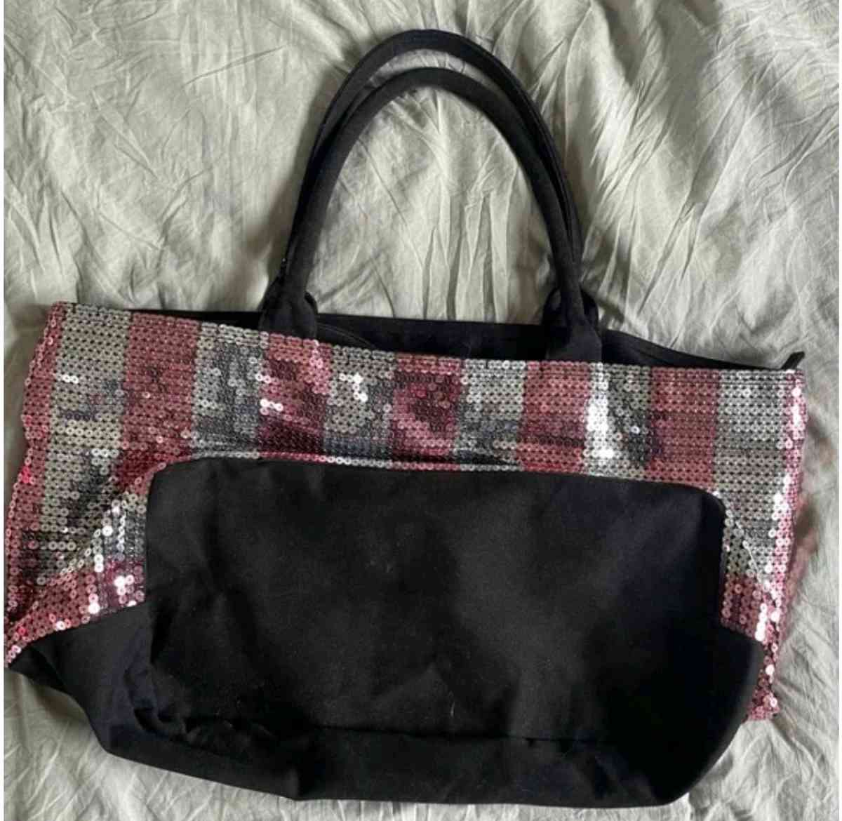 Victorias Secret Sequined Weekender Tote Bag Pink Silver Str - Columbus, Ohio - FleaMarketBay